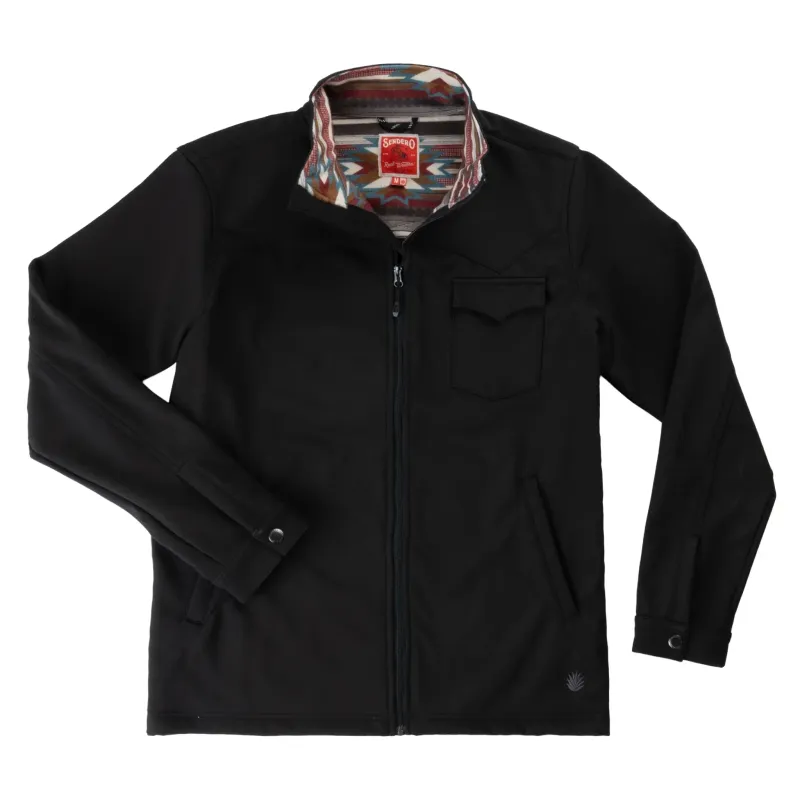 Front product view of the black Sendero Ranger Jacket with a full zipper, chest pocket and waist pockets.