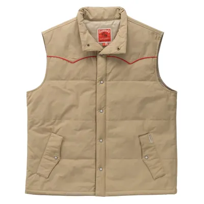 Front view of the Buckskin Sendero Vaquero Vest with pearl snaps, red piping and two snap pockets.