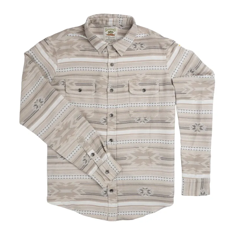 Front product view of the Sendero Boquillas Shirt in Mesilla Chevron/Limestone with two chest pockets.