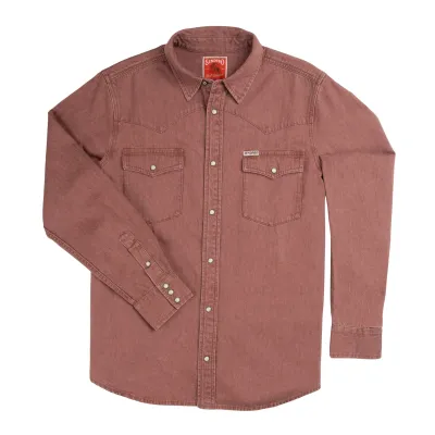Front product view of the Madera Sendero Wyatt Denim Shirt with pearl snaps and flap chest pockets.