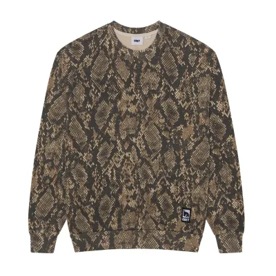 Front view of the Obey Post crewneck in Dusty Vintage Rattlesnake with an allover snakeskin print