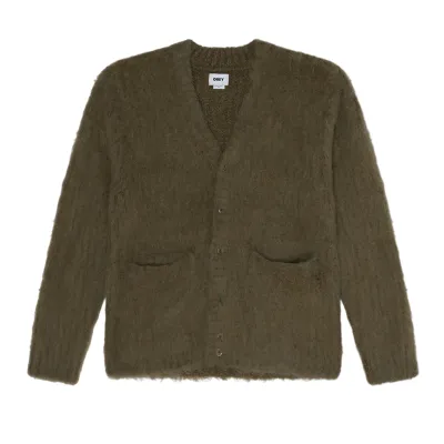Front view of the Tea Leaf Obey Patron cardigan showing its button front and welt pockets