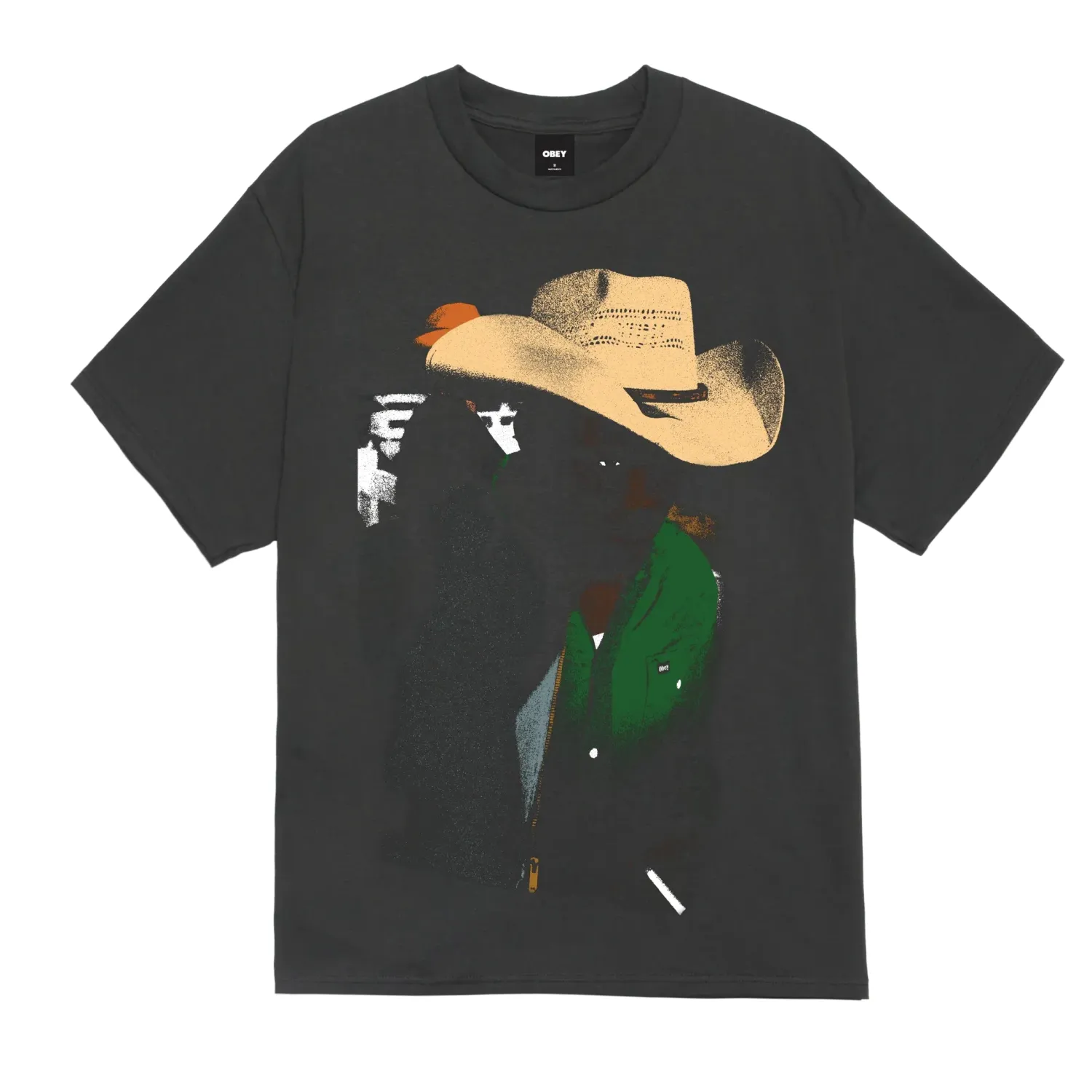 Front view of the Vintage Black Obey Rodeo tee showing a large cowboy graphic