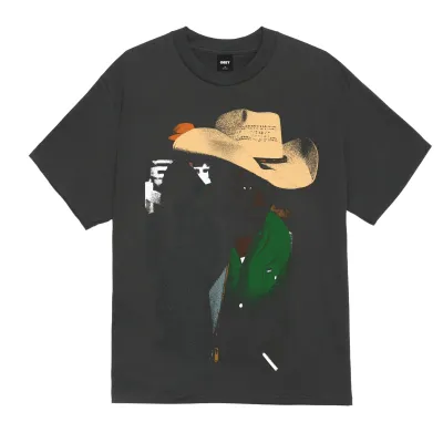 Front view of the Vintage Black Obey Rodeo tee showing a large cowboy graphic