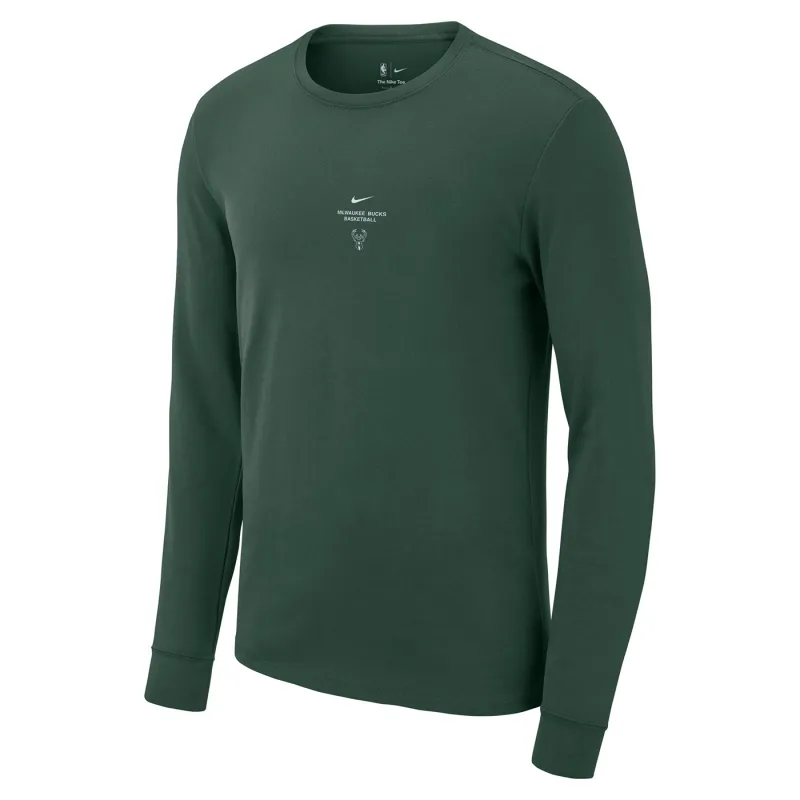Front view of the green Bucks practice tee with Nike Swoosh, team wordmark and deer logo at the chest.