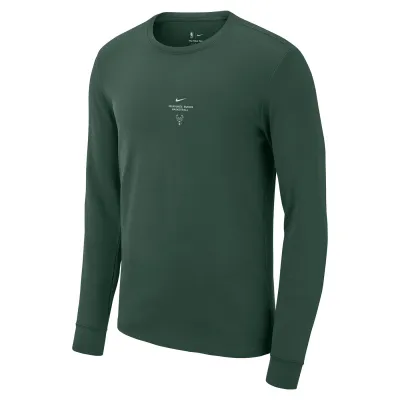 Front view of the green Bucks practice tee with Nike Swoosh, team wordmark and deer logo at the chest.
