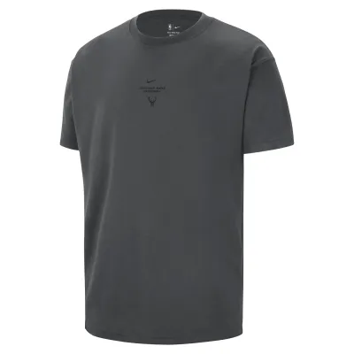 Front view of the black Milwaukee Bucks Pregame Tee with subtle Nike and team graphics at the chest.