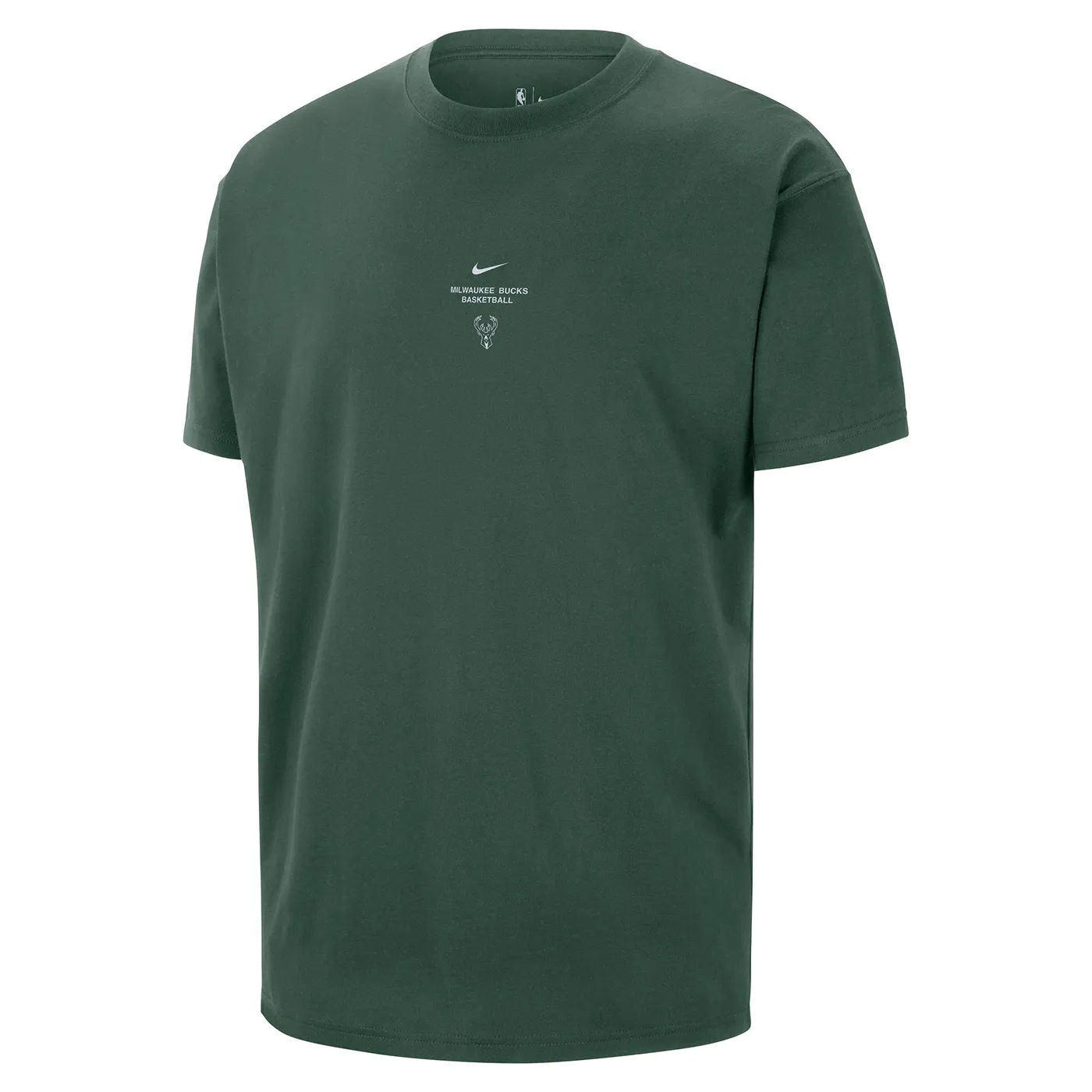 Front view of the green Bucks practice tee with Nike Swoosh, team wordmark and deer logo at the chest.