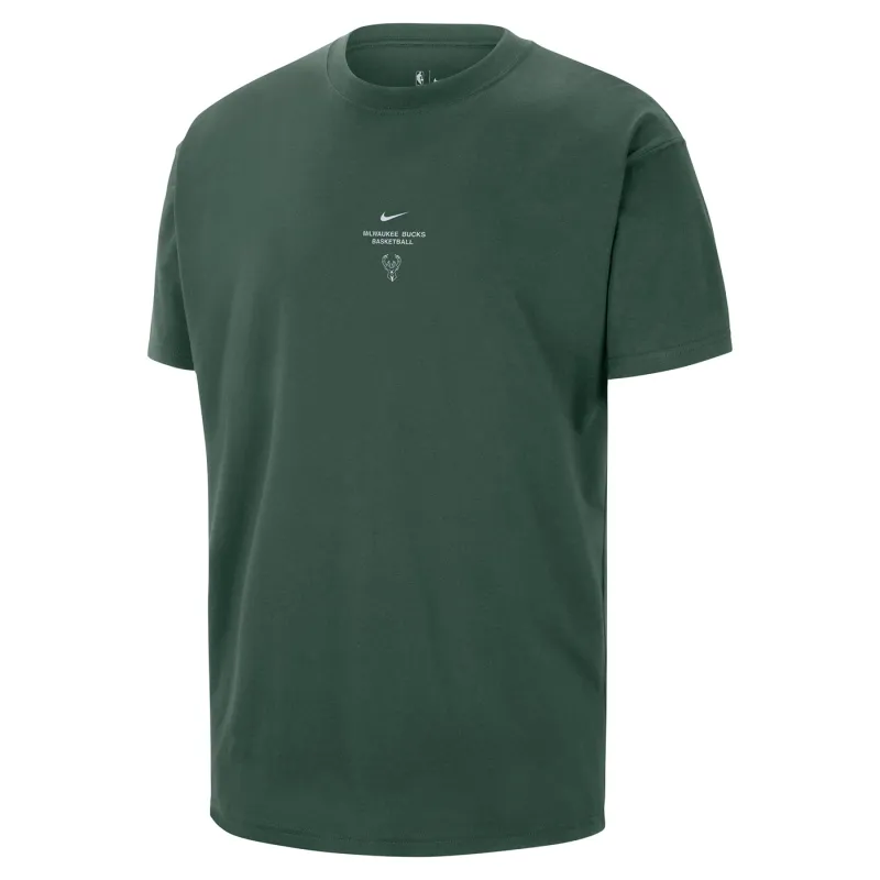 Front view of the green Bucks practice tee with Nike Swoosh, team wordmark and deer logo at the chest.