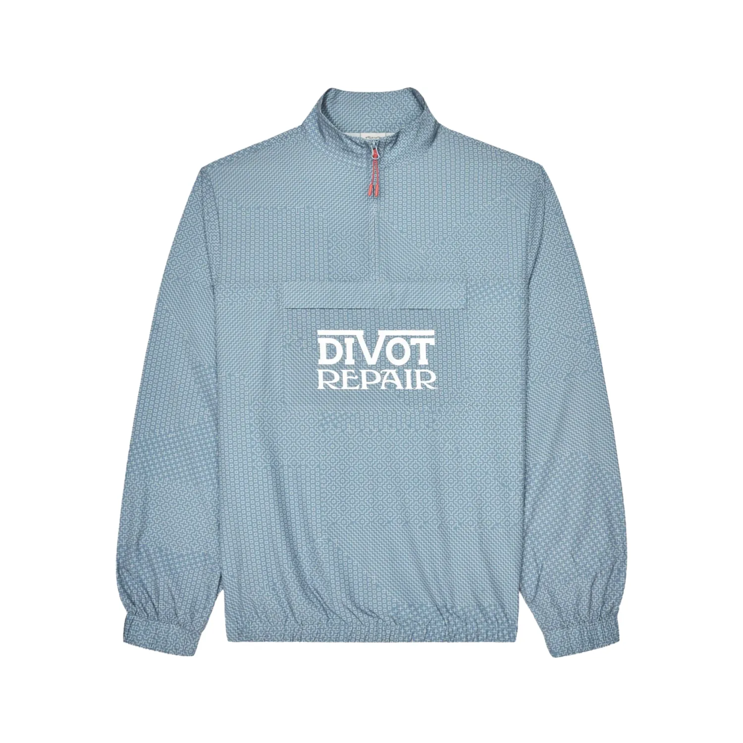 Front view of the Malbon Golf Cypress Divot Repair jacket showing its stand collar and front pocket