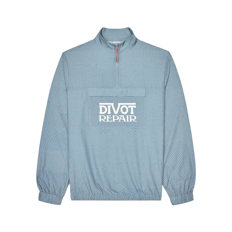 Front view of the Malbon Golf Cypress Divot Repair jacket showing its stand collar and front pocket
