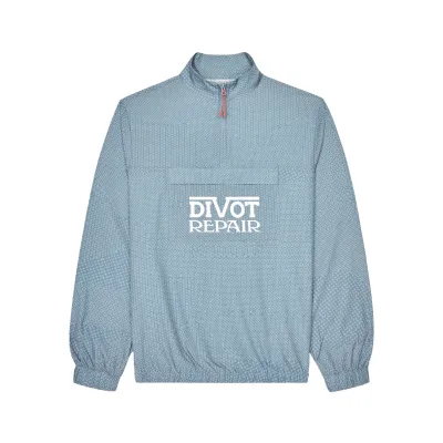 Front view of the Malbon Golf Cypress Divot Repair jacket showing its stand collar and front pocket
