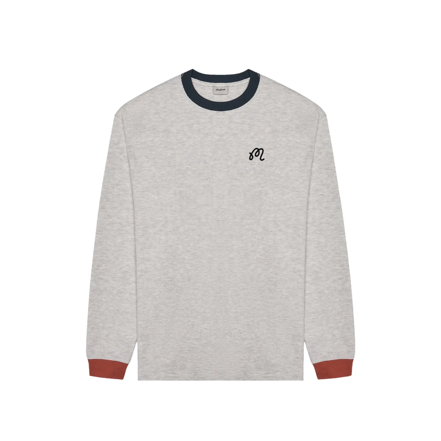 Front view of the Malbon Gorse Heritage long sleeve tee in Heather Oatmeal