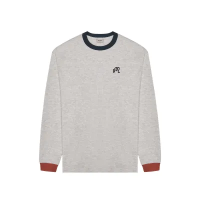 Front view of the Malbon Gorse Heritage long sleeve tee in Heather Oatmeal