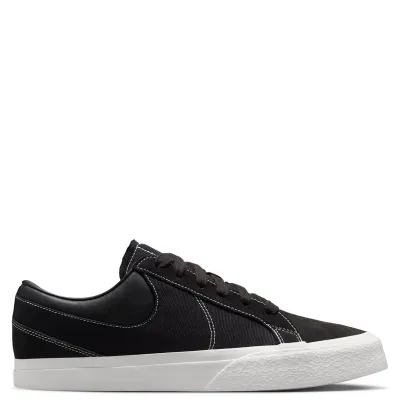 Opposite side view of the black Nike Blazy with suede toe, canvas quarter panel and stitched Swoosh.