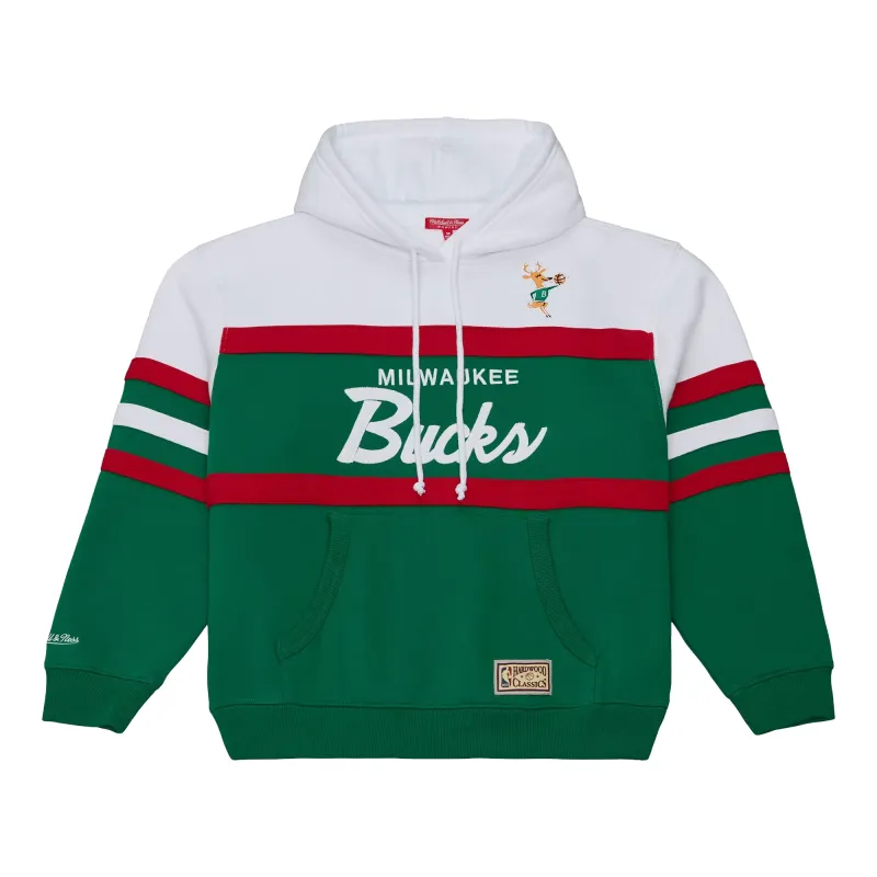 Front view of green and white Bucks hoodie with red stripes, Milwaukee appliqué, and Bango patch