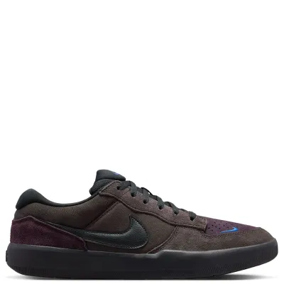 Opposite side view of the Nike SB Force 58 shoe with brown panels and a black cupsole