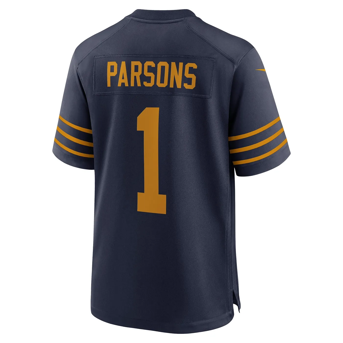 Back view of navy Packers jersey with Parsons name and gold number 1