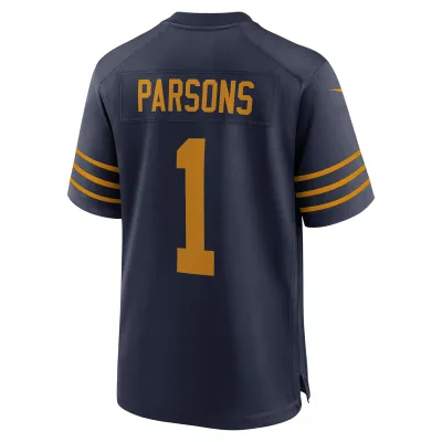 Back view of navy Packers jersey with Parsons name and gold number 1