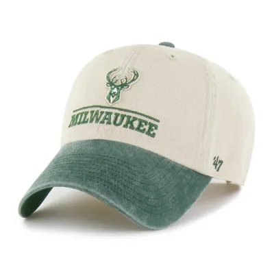 Angled front view of Mojave '47 Bucks Logo Line Clean Up hat with deer logo embroidery and a green visor.