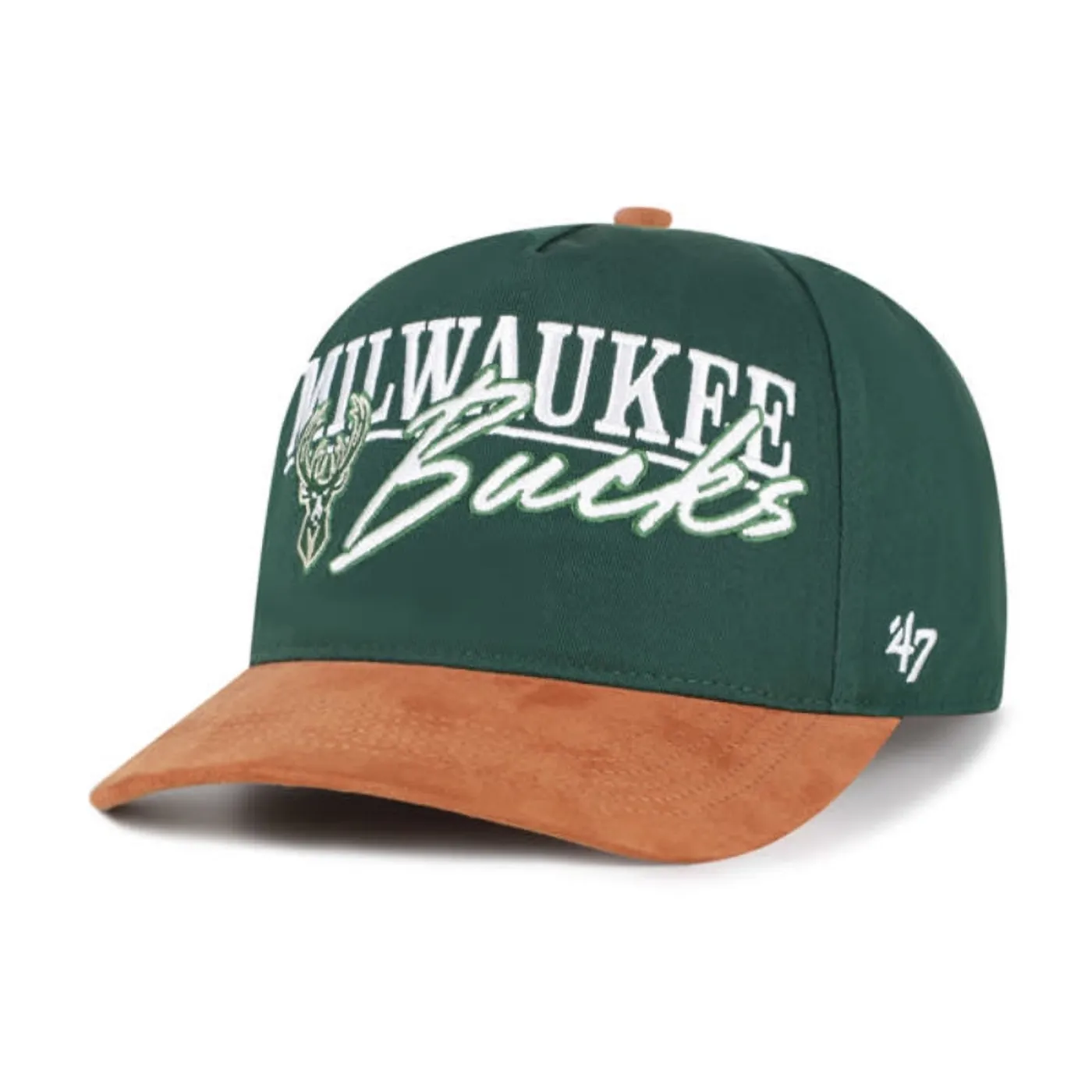 Angled front view of dark green '47 Bucks Scribe Line Hitch hat with embroidered lettering and a rust-colored visor.