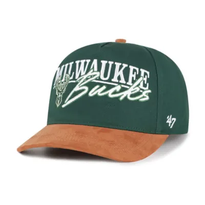 Angled front view of dark green '47 Bucks Scribe Line Hitch hat with embroidered lettering and a rust-colored visor.