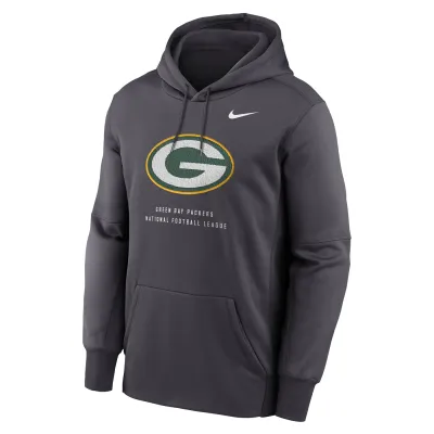 Front view of the Anthracite Nike Packers hoodie with a large G logo, Swoosh and pouch pocket