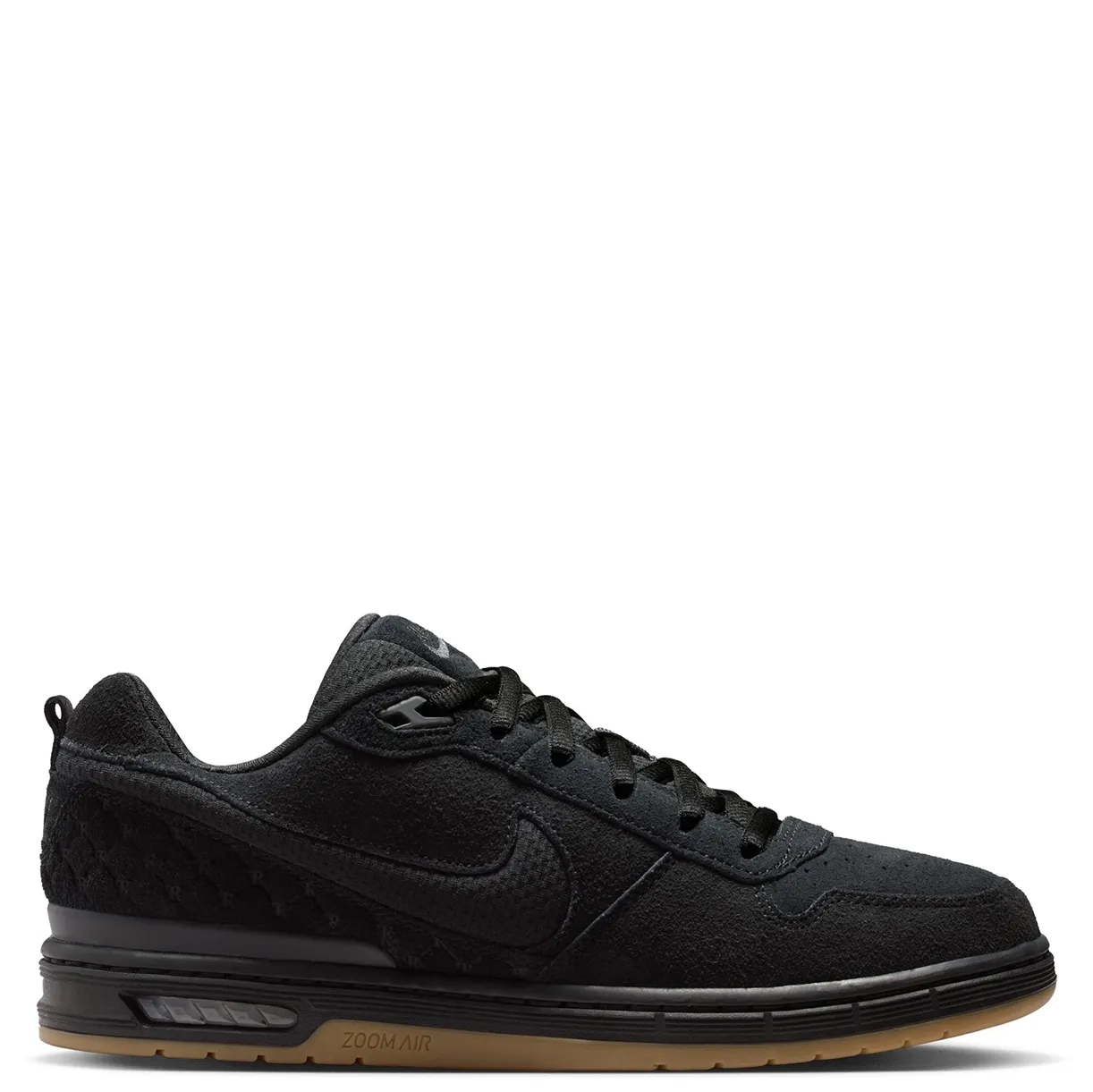 Opposite side view of the Nike SB Paul Rodriguez Low in Black/Gum Light Brown.