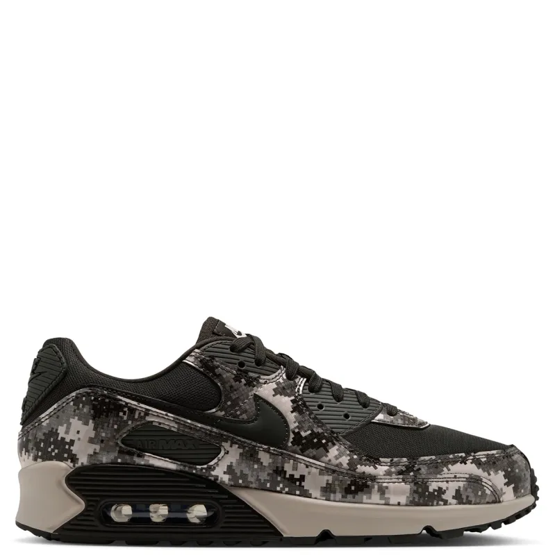 Opposite side view of the Nike Air Max 90 SE Camo in Sequoia and Light Orewood Brown.
