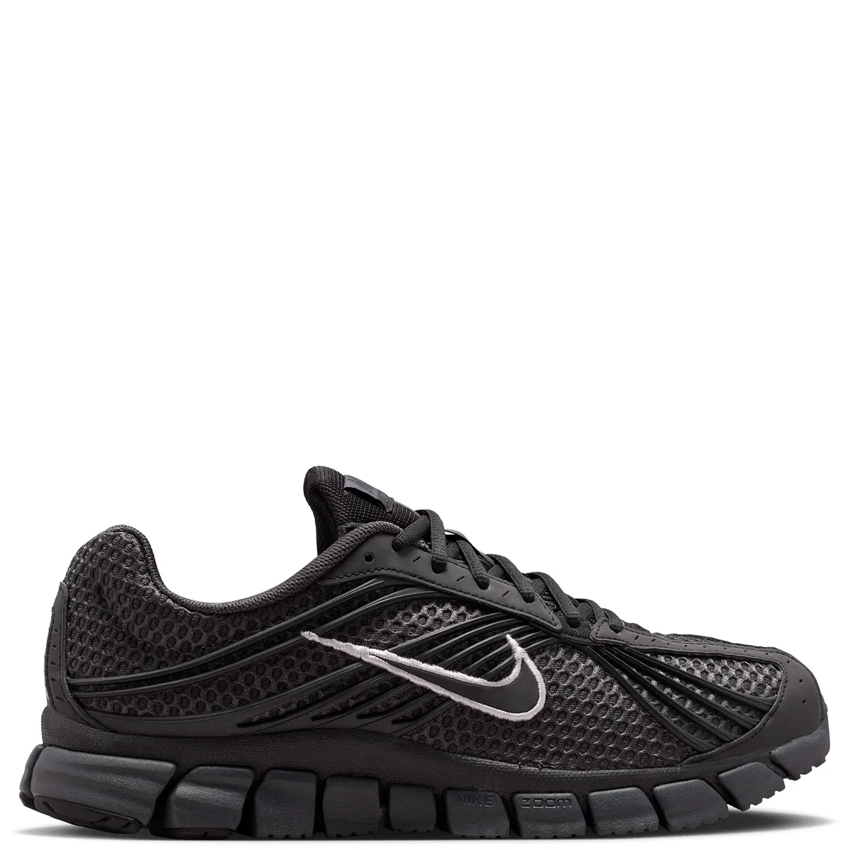 Opposite side view of Nike Zoom Skylon 11 with dark mesh panels, silver Swoosh and deep flex grooves.