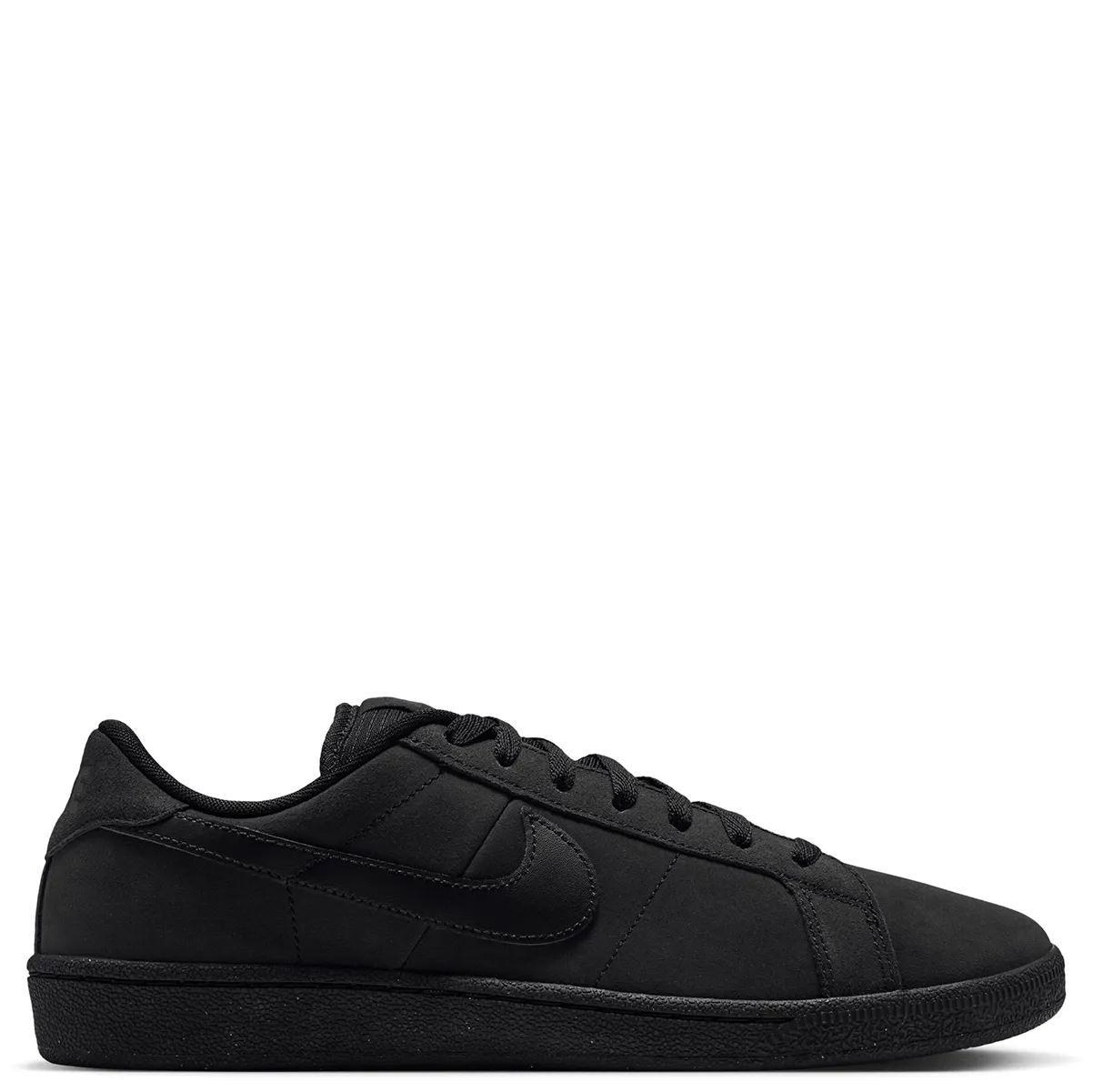 Opposite side view of black Nike SB Zoom Tennis Classic with matching overlays, Swoosh and sole.