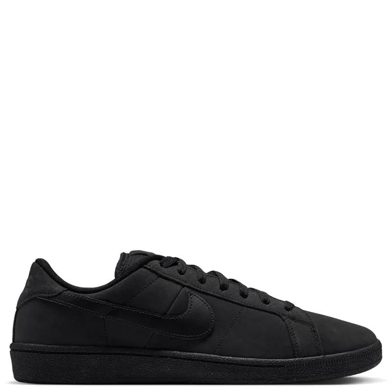 Opposite side view of black Nike SB Zoom Tennis Classic with matching overlays, Swoosh and sole.