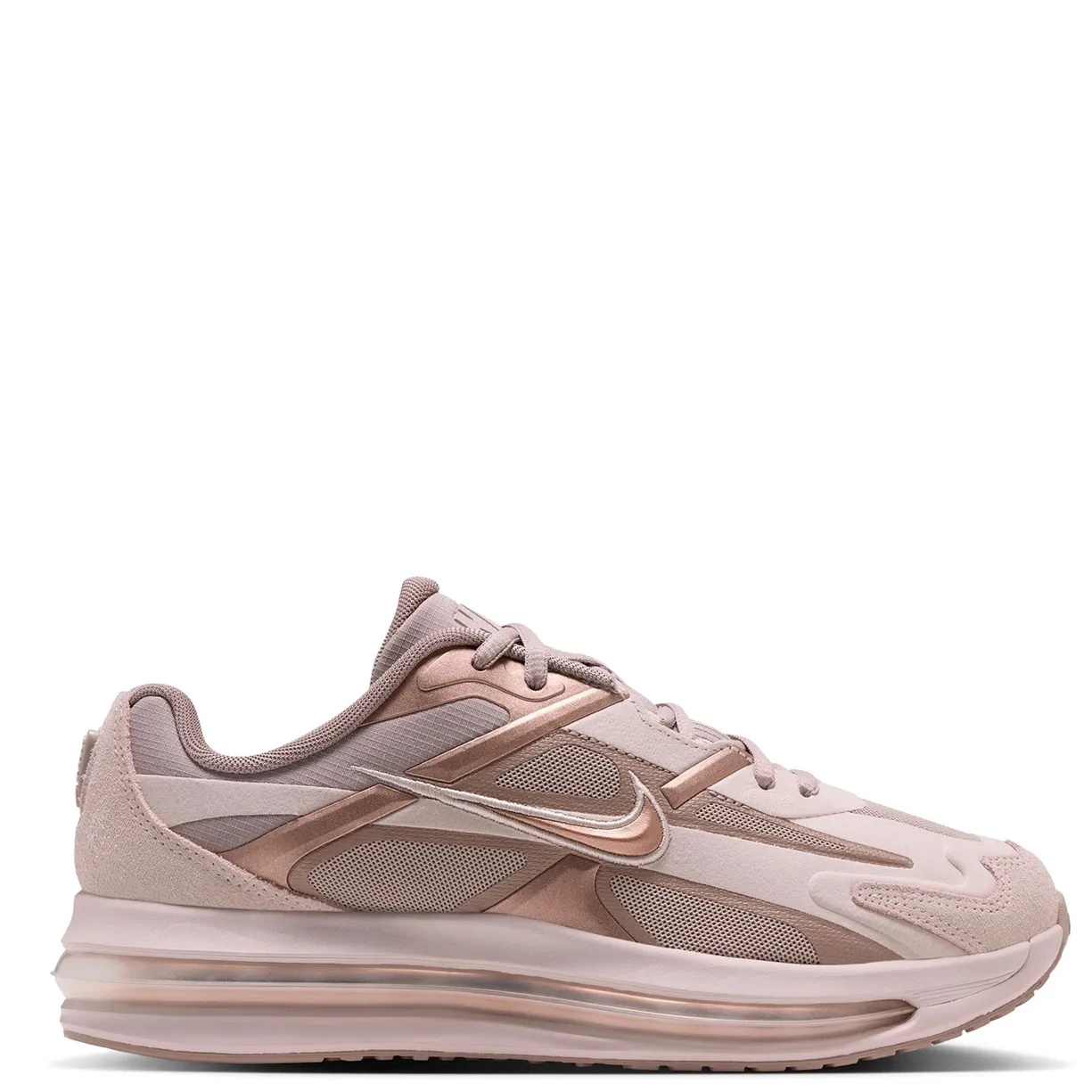 Opposite side view of Nike women's Air Max Metro showing mesh, suede overlays and an elongated Air unit.
