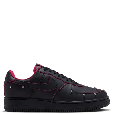 Opposite side view of Nike Air Force 1 '01 Nightmare with black leather, metallic details and a black sole.