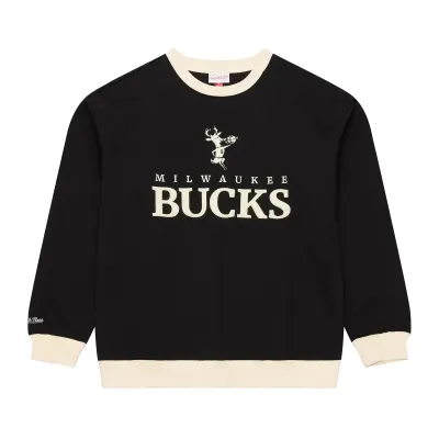 Front view of black Mitchell &amp; Ness Bucks Cookies and Cream sweatshirt with cream trim and vintage Bango graphics.