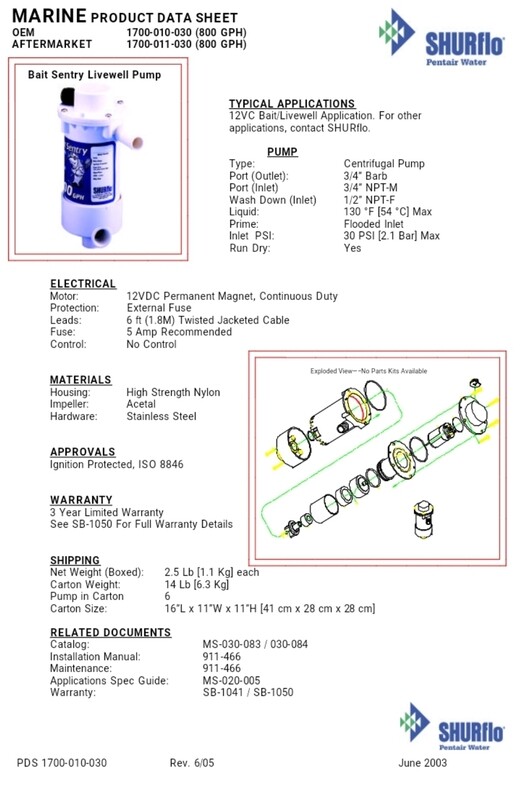 Pompa per Vasca del Vivo Shurflo Bait Sentry 800gph -3000litri/ora