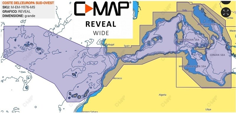 Cartografia  C-MAP Reveal -- COSTE DELL&#39;EUROPA SUD-OVEST