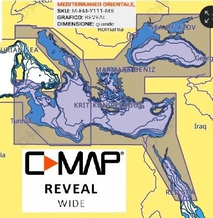 Cartografia  C-MAP Reveal -- MEDITERRANEO ORIENTALE, MAR CASPIO, MAR NERO - PREZZO inclusa PROMOZIONE  NAVICO valido FINO AL 31 MAGGIO 2025
