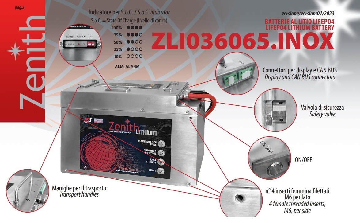 Zenith ZLI036065.INOX + schermo COLORI WIFI + Caricabatterie Zenith 20A  ( IN PROMOZIONE )