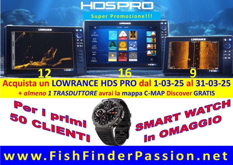HDS PRO 9 +B150M inclinazione da definire + trasduttore di poppa 83/200 khz + C-MAP Discover - SMART WATCH in OMAGGIO + assistenza tecnica per programmazione ed assistenza remota per installazione