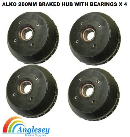 ALKO 200MM Braked Hub With Bearings x 4