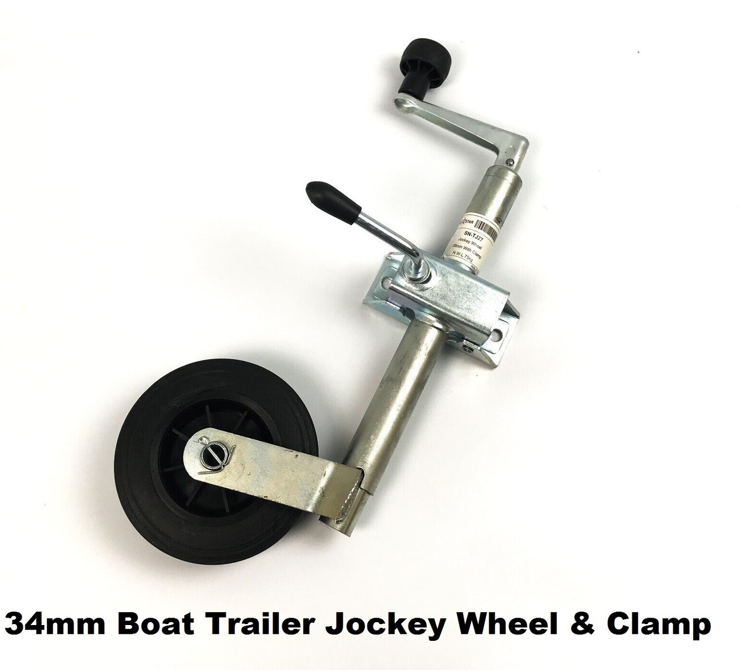 Boat trailer jockey wheel and clamp
