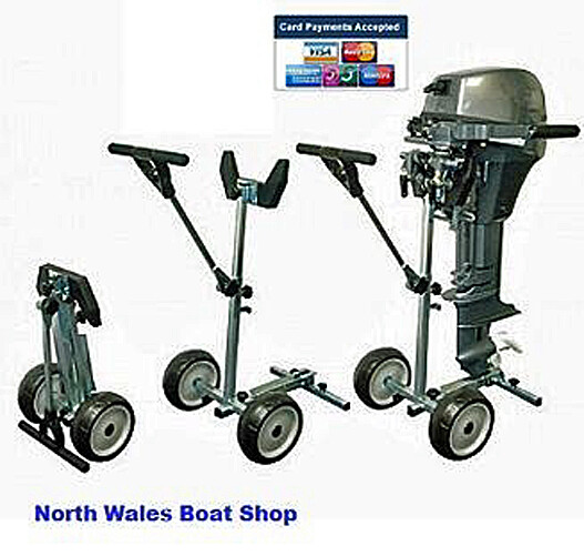 Folding outboard engine trolley