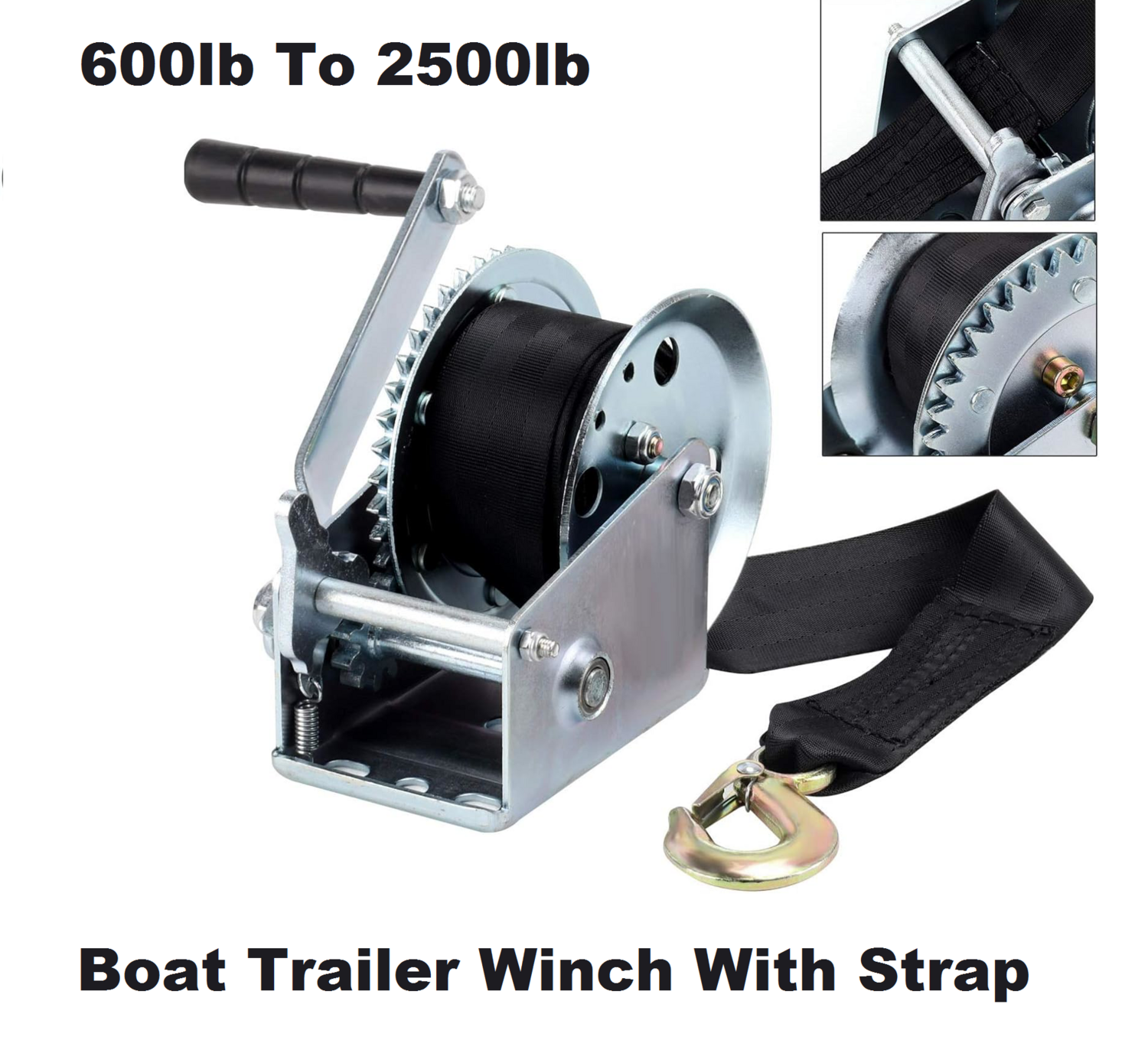 Boat trailer winch with strap