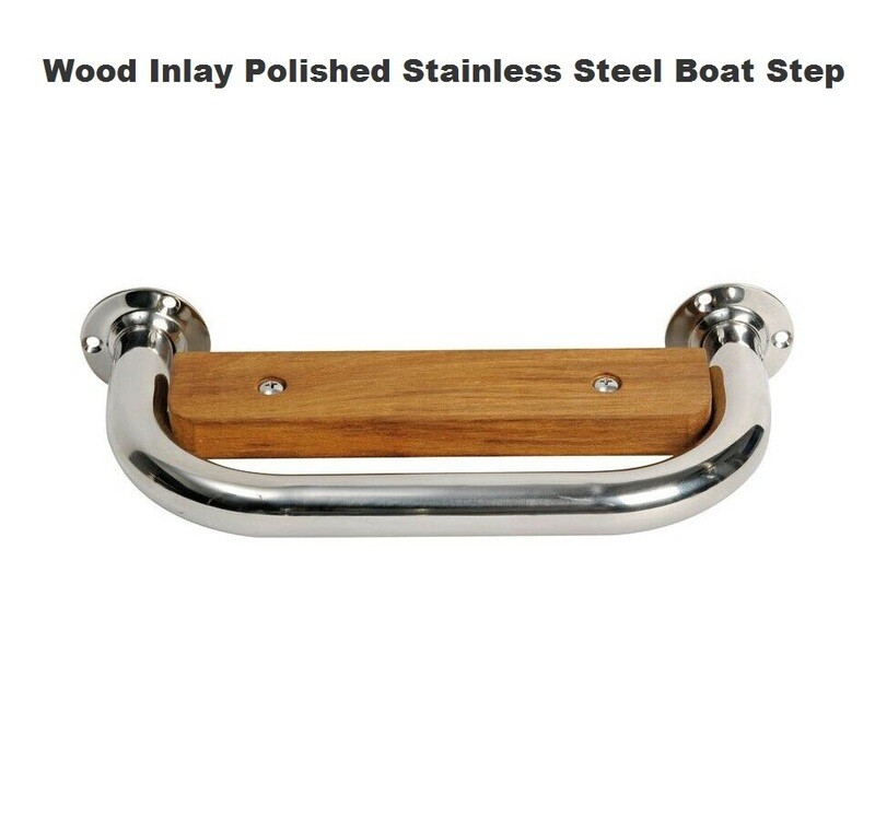 Stainless steel  boat step with hardwood inlay