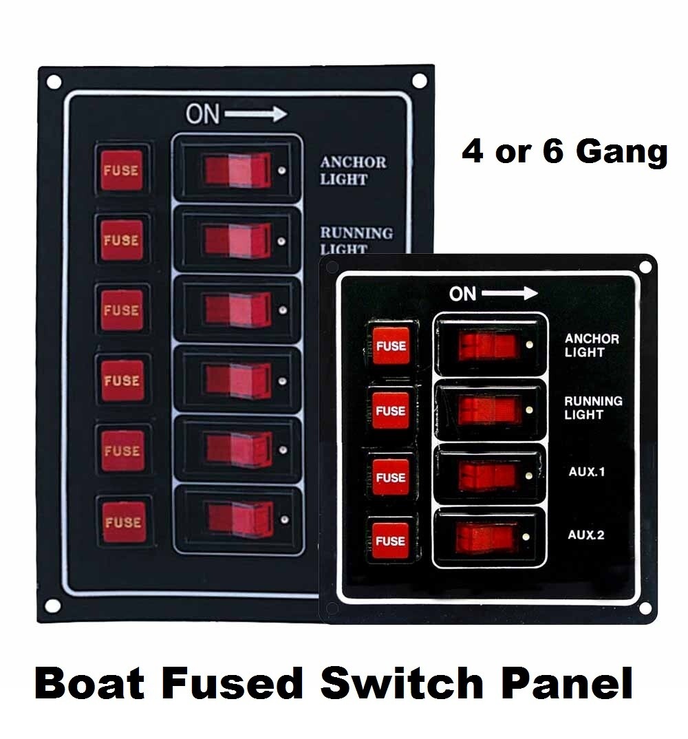 Boat Switch Panel 12v Fused 4 or 6 gang