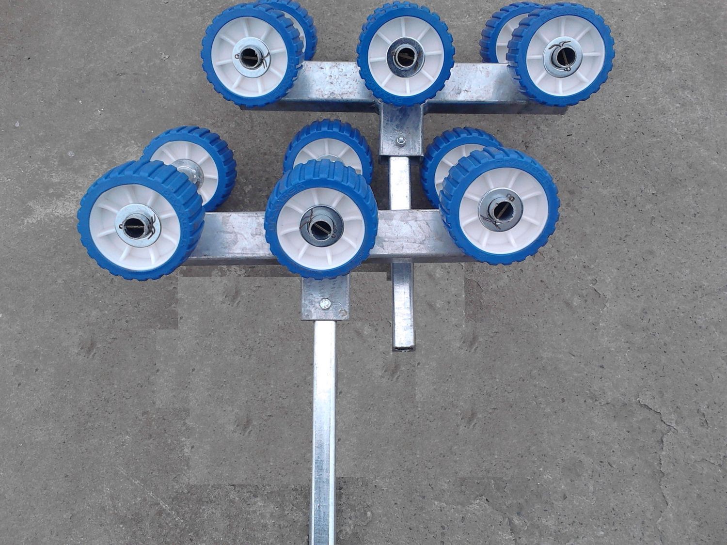 Boat trailer roller carriages (pair of six rollers)