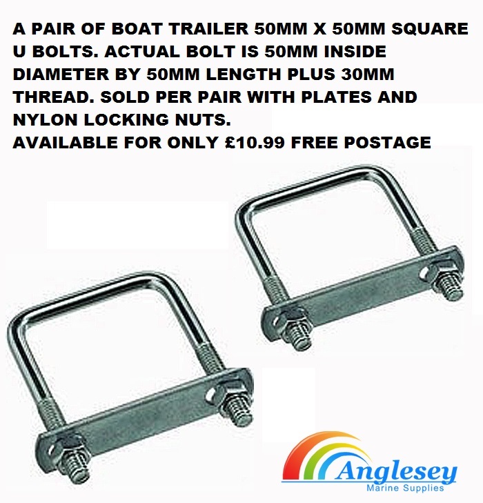 A PAIR OF 50MM X 50MM SQUARE U BOLTS BOAT TRAILER