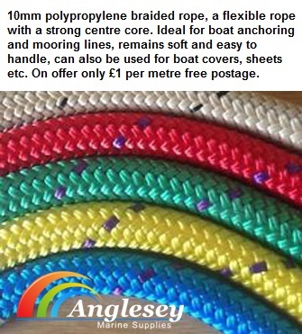 10mm polypropylene braided yacht rope per metre