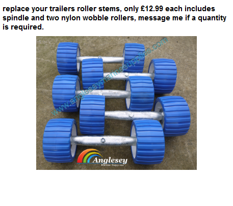 300mm boat trailer spindle inc 2 wobble rollers